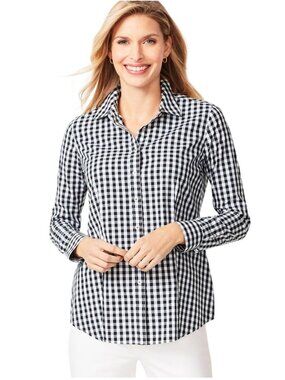 Talbots Perfect Shirt Gingham Black White Cotton Blend 2021 Classic Size 12